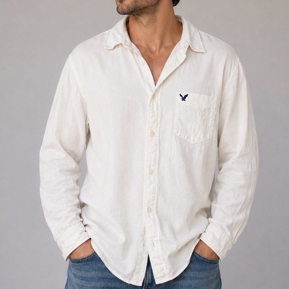 American‎ Eagle Outfitters Men's Large White Oxford Button Up Shirt 100% Cotton